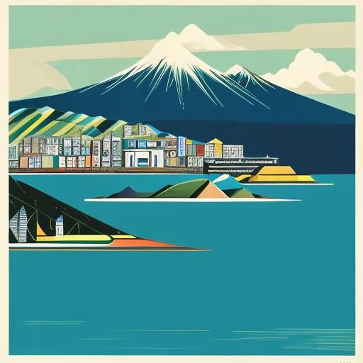 Vibrant Wellington Harbor Scene in Triadic Colors