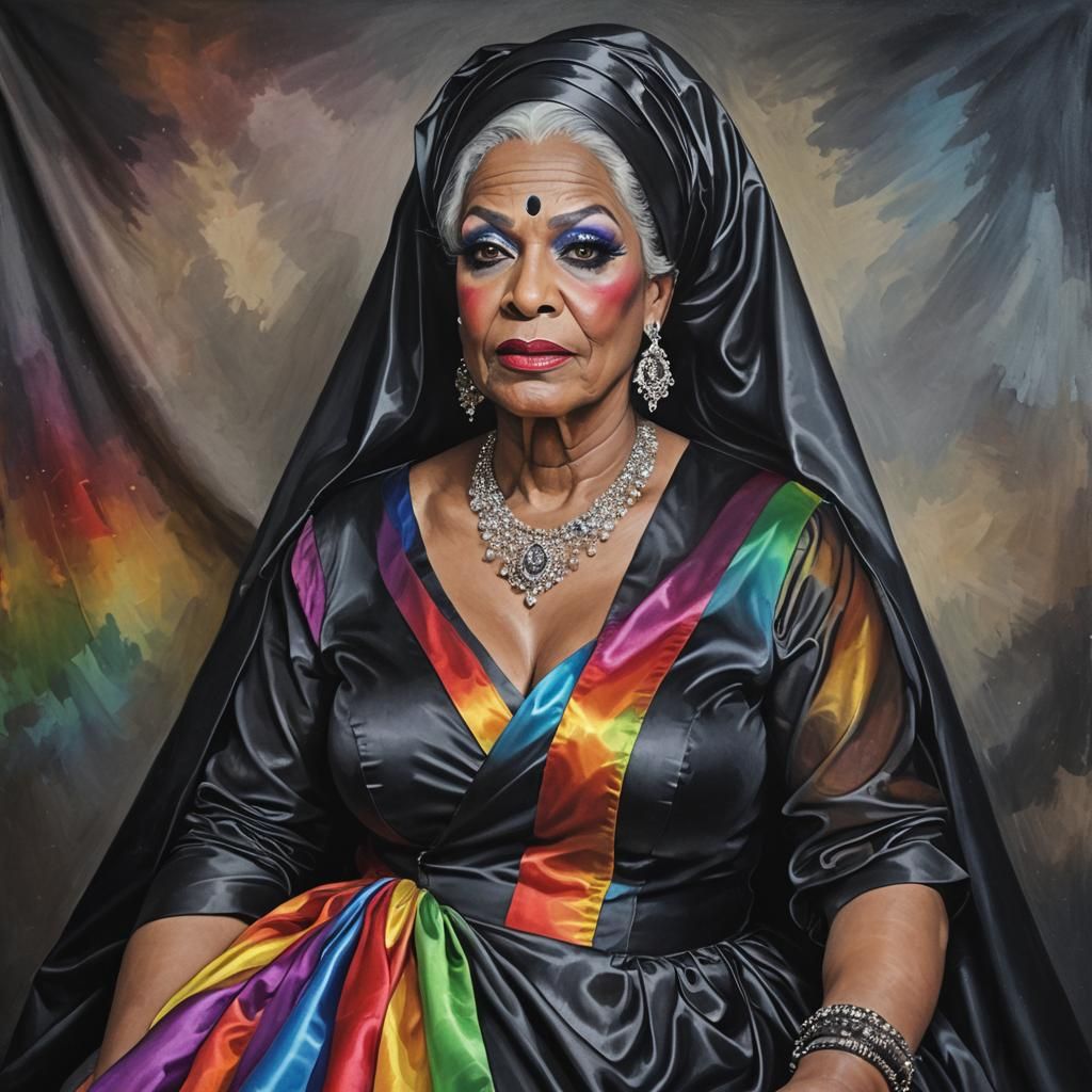 Black Satin Couture. Ancient Old Mature Queen. Funeral Funereal. Black Satin Veiled Victorian Mourning Gown.Sari, Saree,...