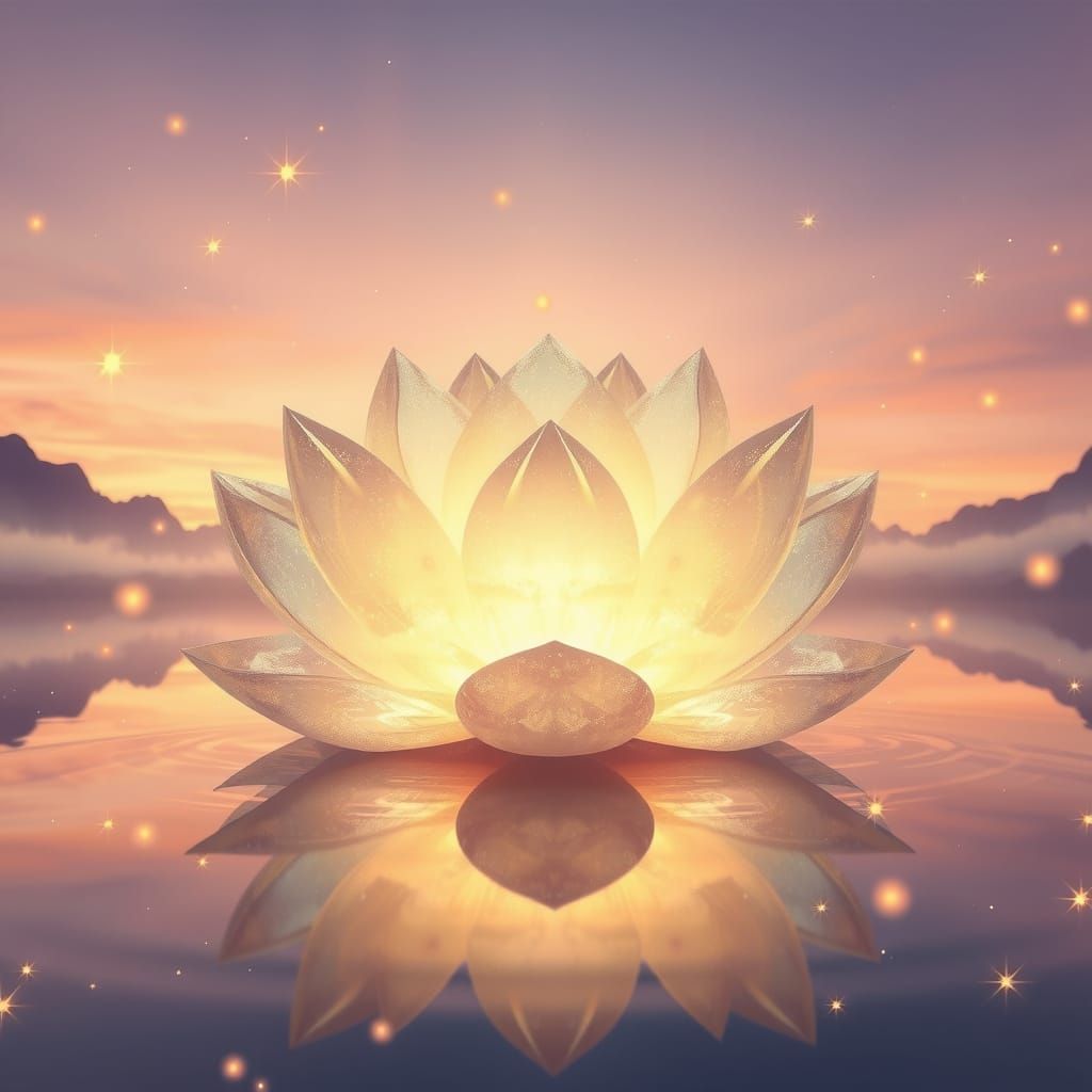 Glowing Crystal Lotus Fantasy Landscape