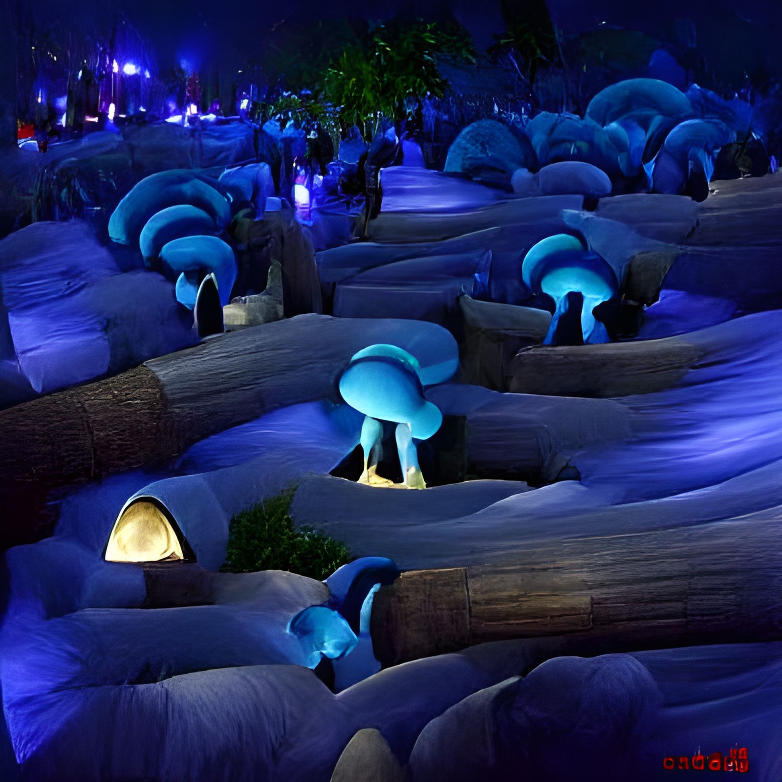 Enchanted Blue Mushroom Forest at Night