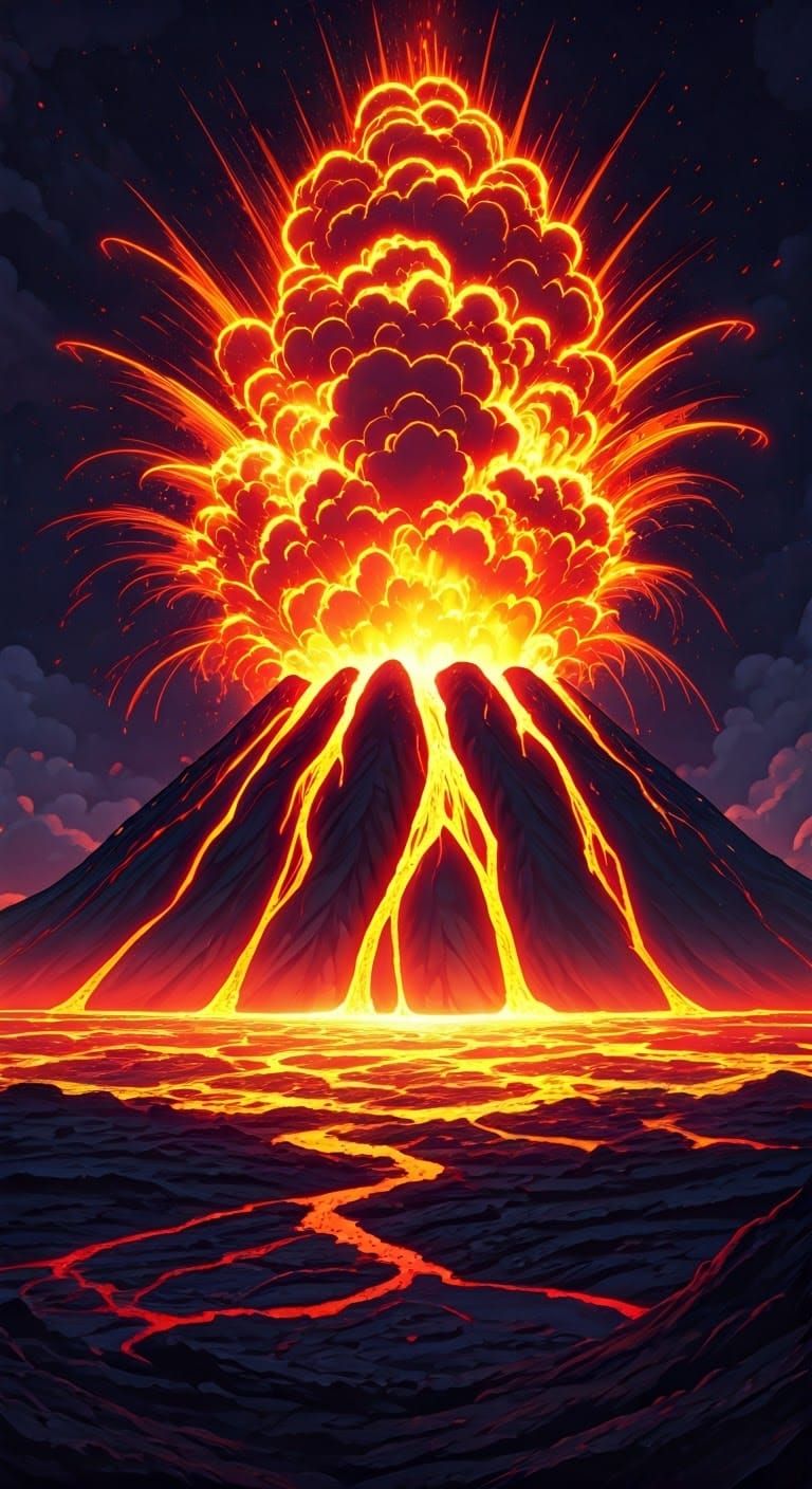 Radiant Multicolored Volcano Eruption: Photorealistic HDR