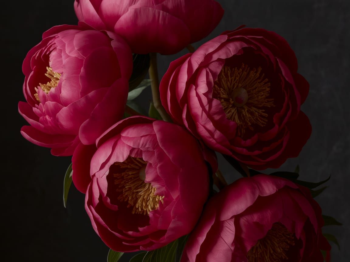 Vibrant Red Peonies in Soft Lighting