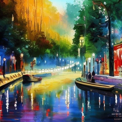 Thailand in Sparkle Pearlescent Watercolor Gouache Style