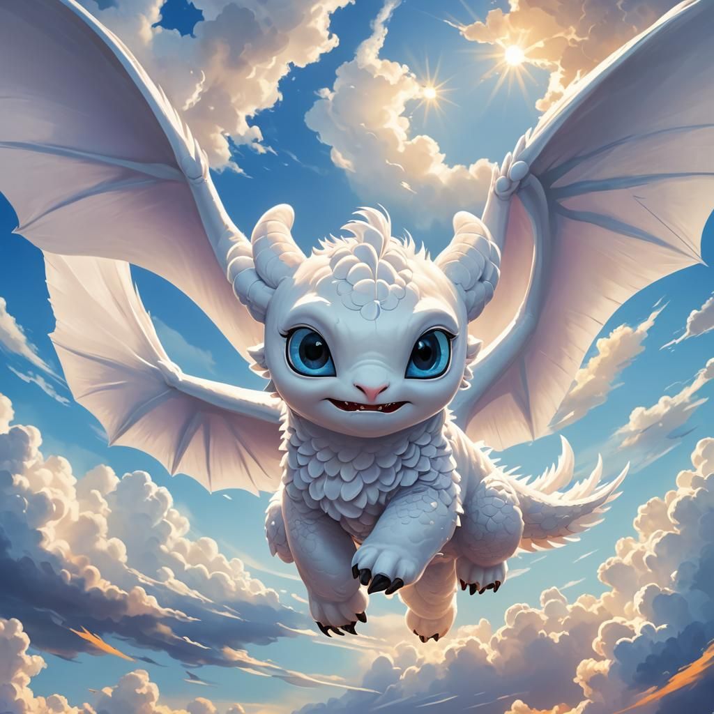 Chibi Light Fury in Pixar-Inspired Digital Art