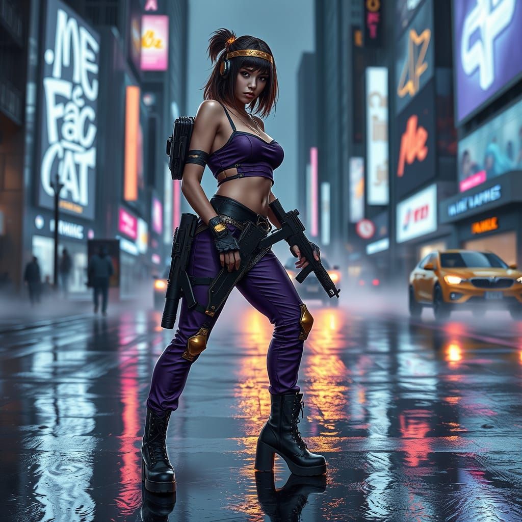 Cyberpunk Woman in Neon Haze