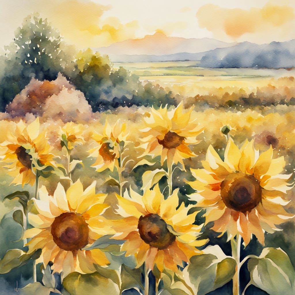 Sunflowers in Watercolour: Impressionist Golden Hour