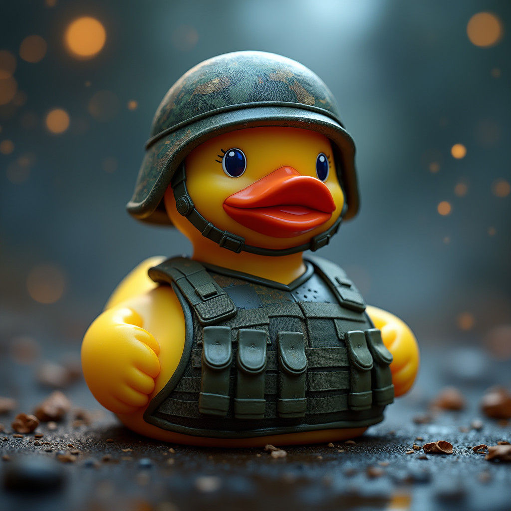 Militarized Rubber Ducky in Hyperrealistic Portrait