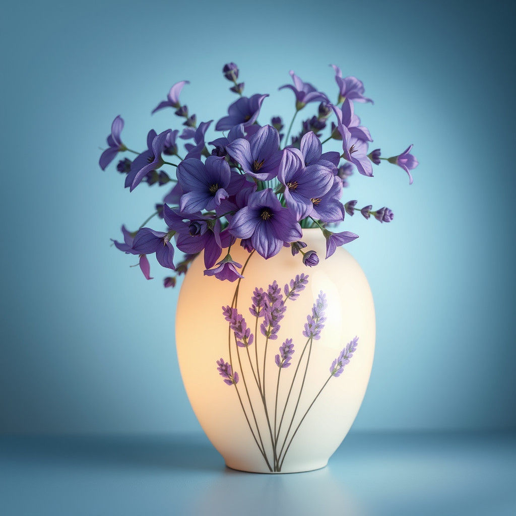 Purple Flowers Overflowing Porcelain Vase: Matte Painting