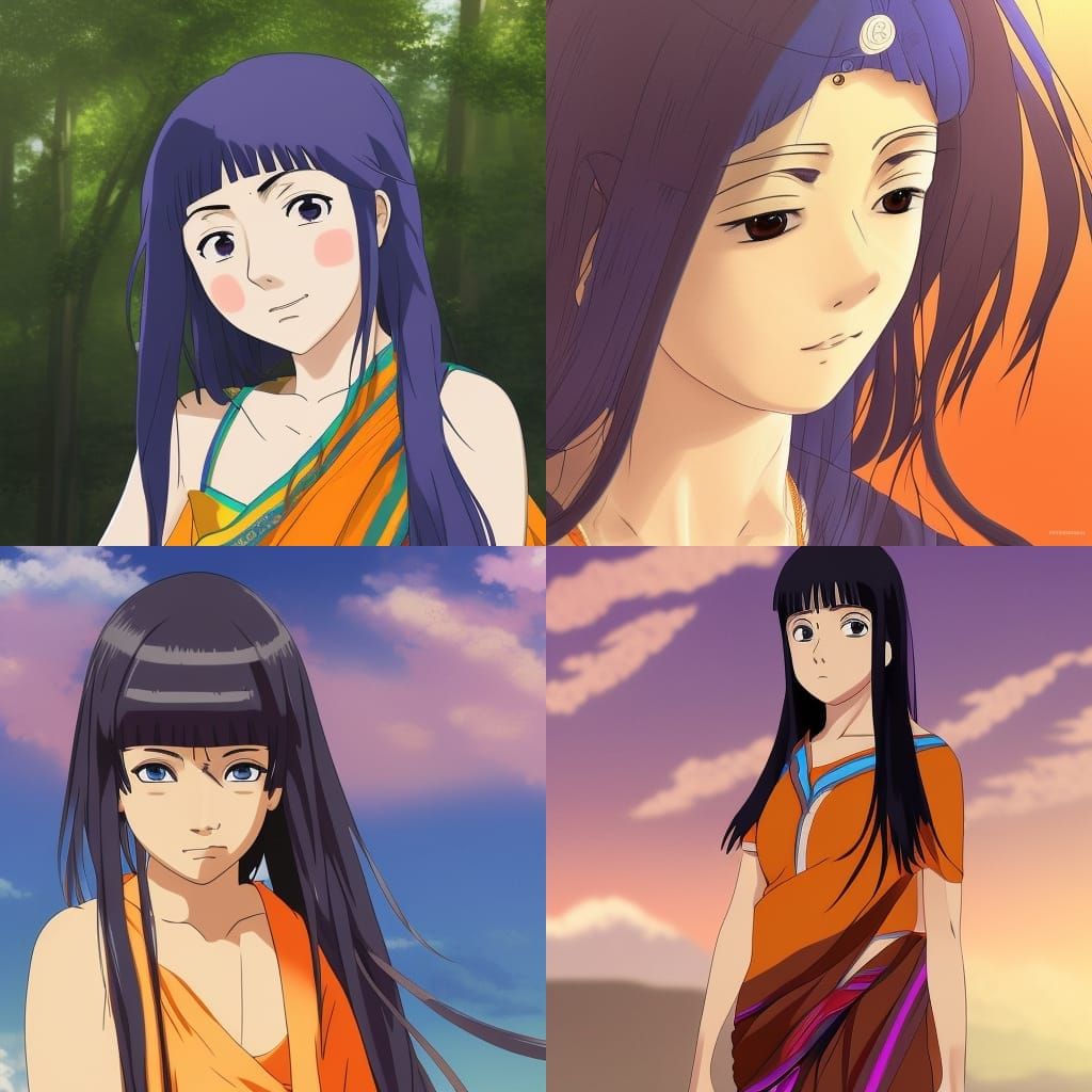 Anime Portrait of Woman in Bengali Saree