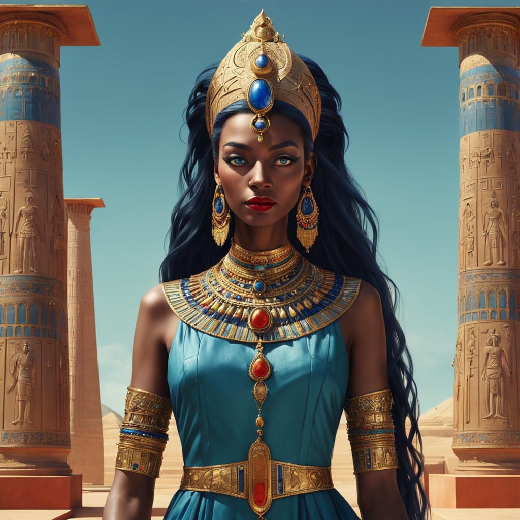 Egyptian Noblewoman in Photorealistic Style against Temple B...