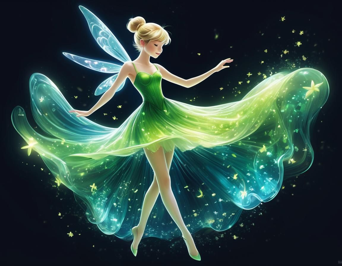Tinkerbell Dancing: Digital Art by TeamLab Style