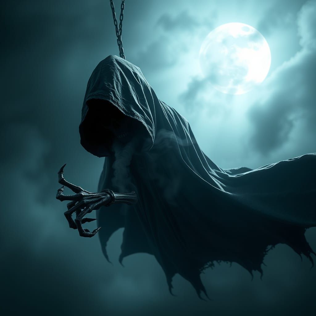 Surreal Dementor Emerges from Stormy Night in Cyberpunk Styl...