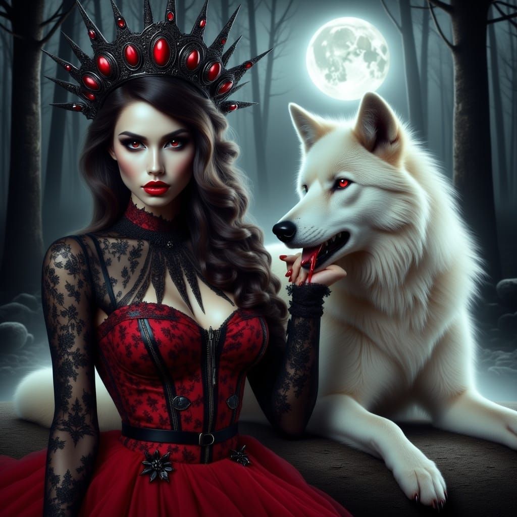 Hyperrealistic Vampire Queen in Eerie Woods Portrait