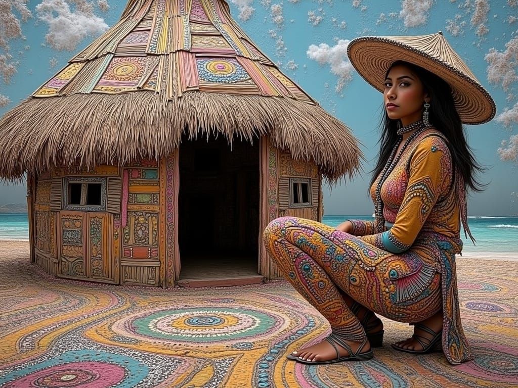Brazilian Reggae Girl: Cubist Beach Scene