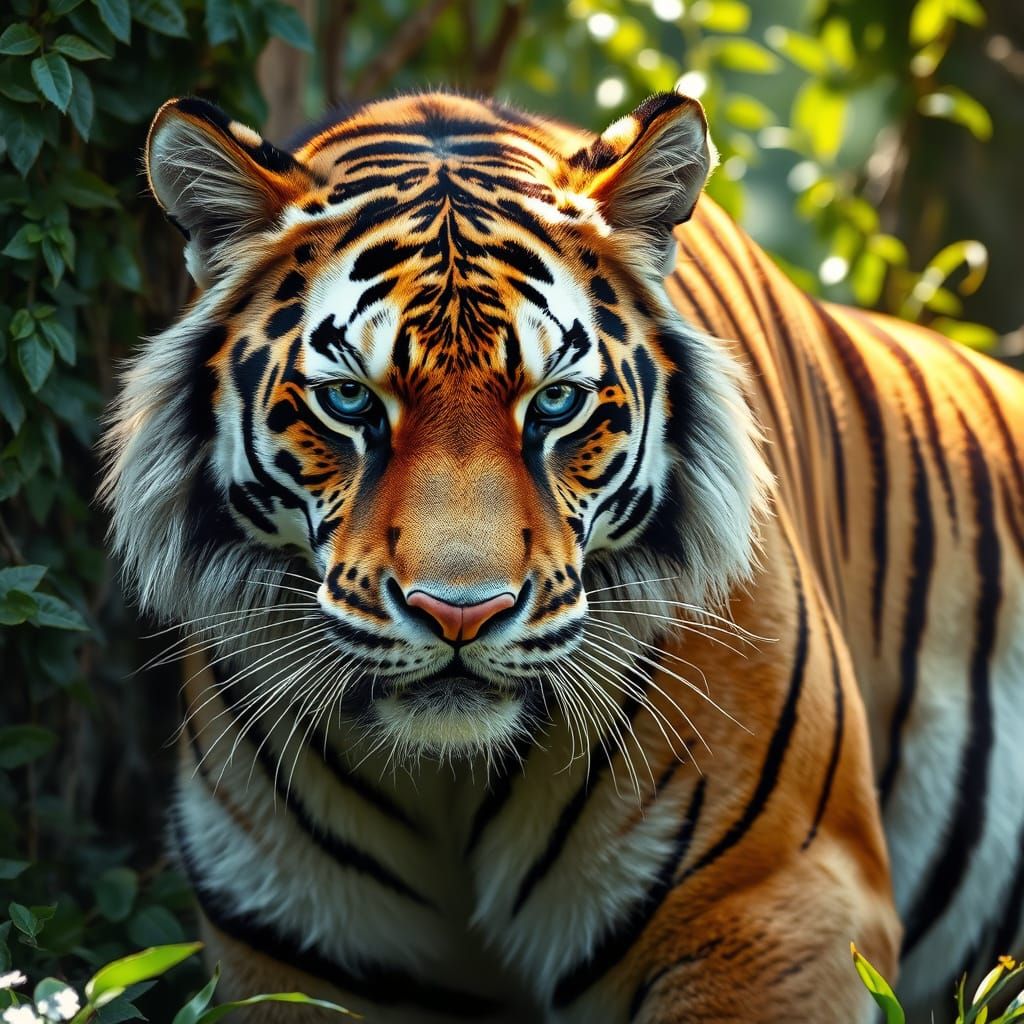 Majestic Tiger with Ephemeral Golden Stripes in Cloudy Jungl...