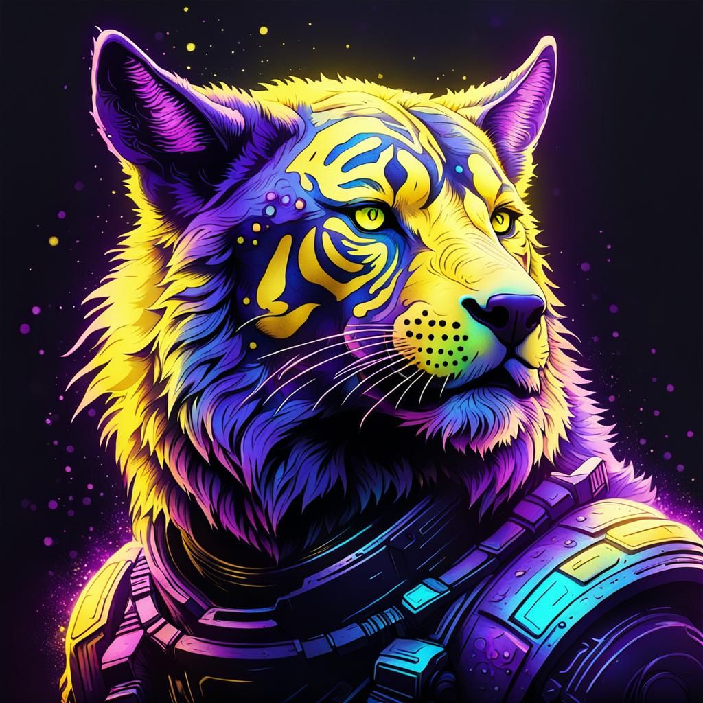 Neon Sci-Fi Wolf with Dynamic Lighting