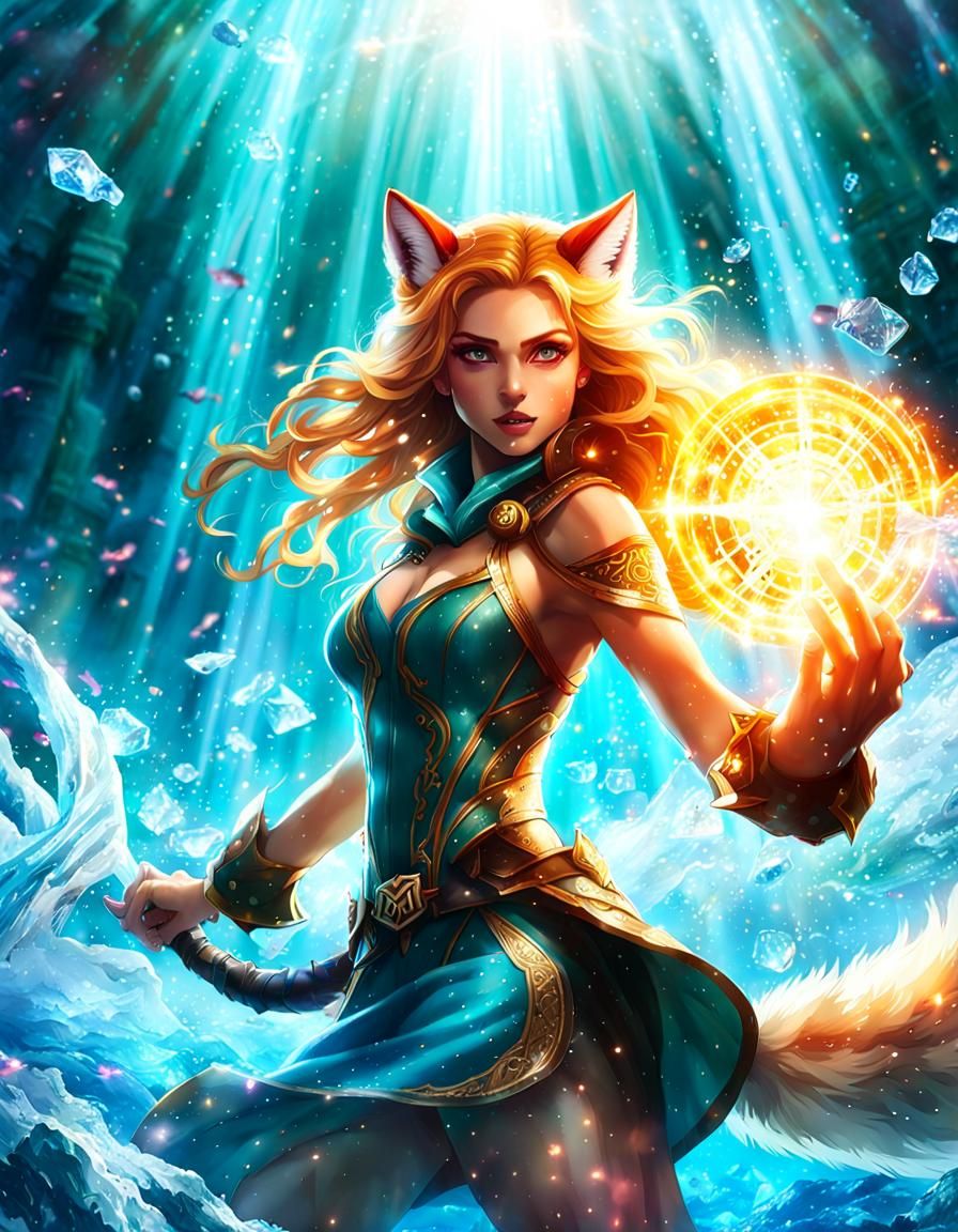 Hyperrealistic Fox Girl Battles in Underwater City