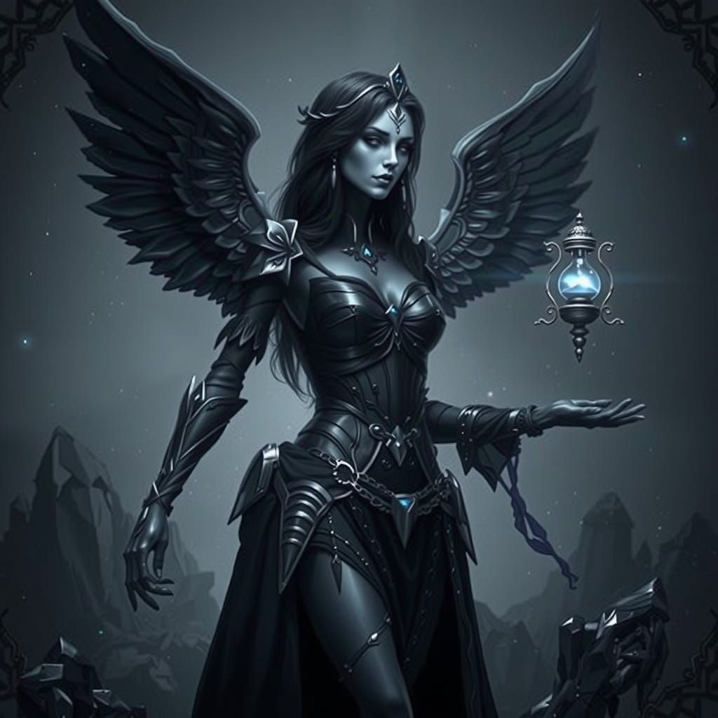Crystal Angel of Death in Dark Mystical Backdrop