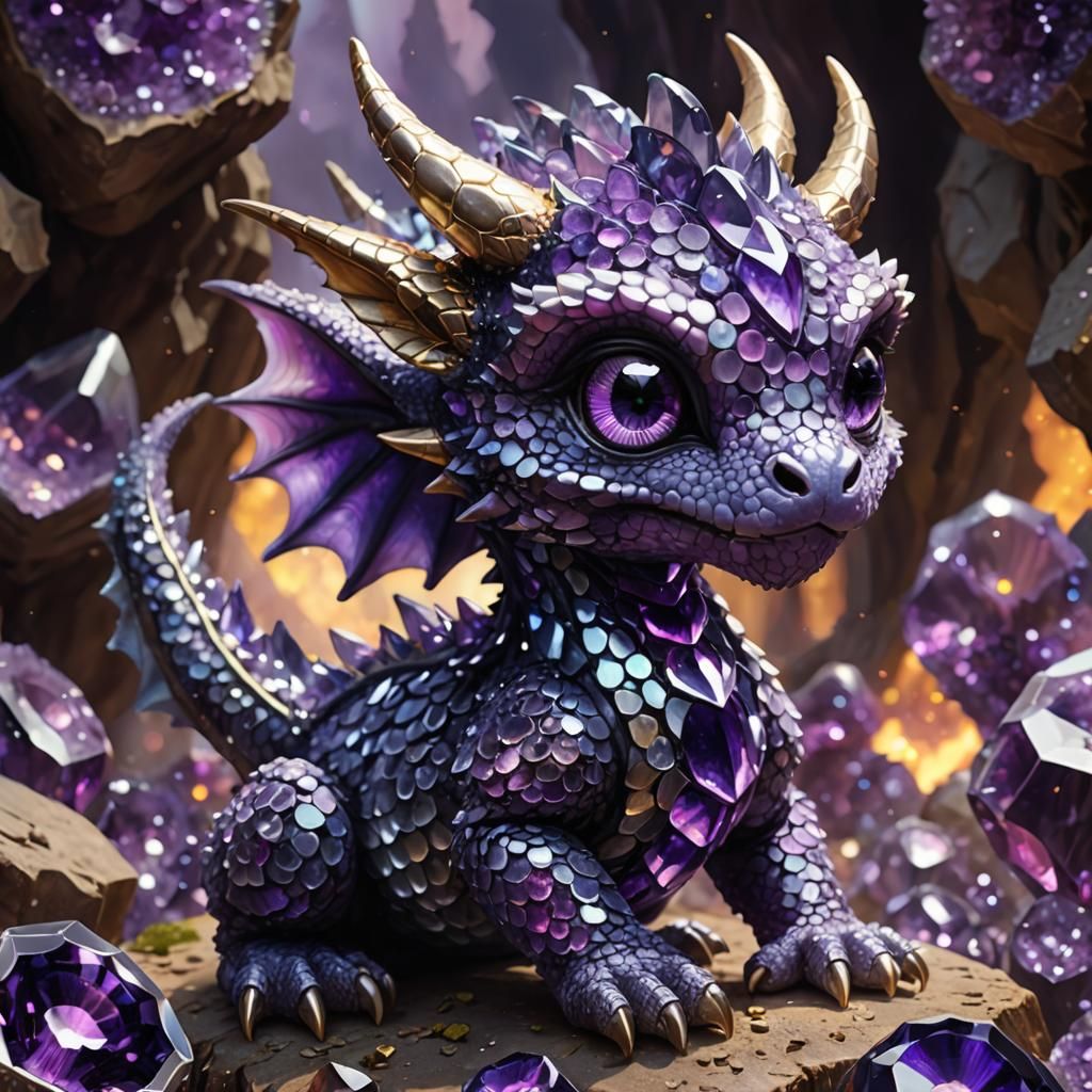 Adorable Geode Dragon Portrait in Anime Style