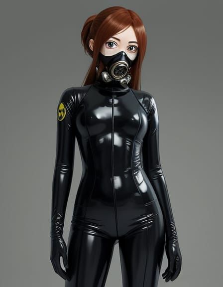Anime Rubber Suit Goddess in Gasmask