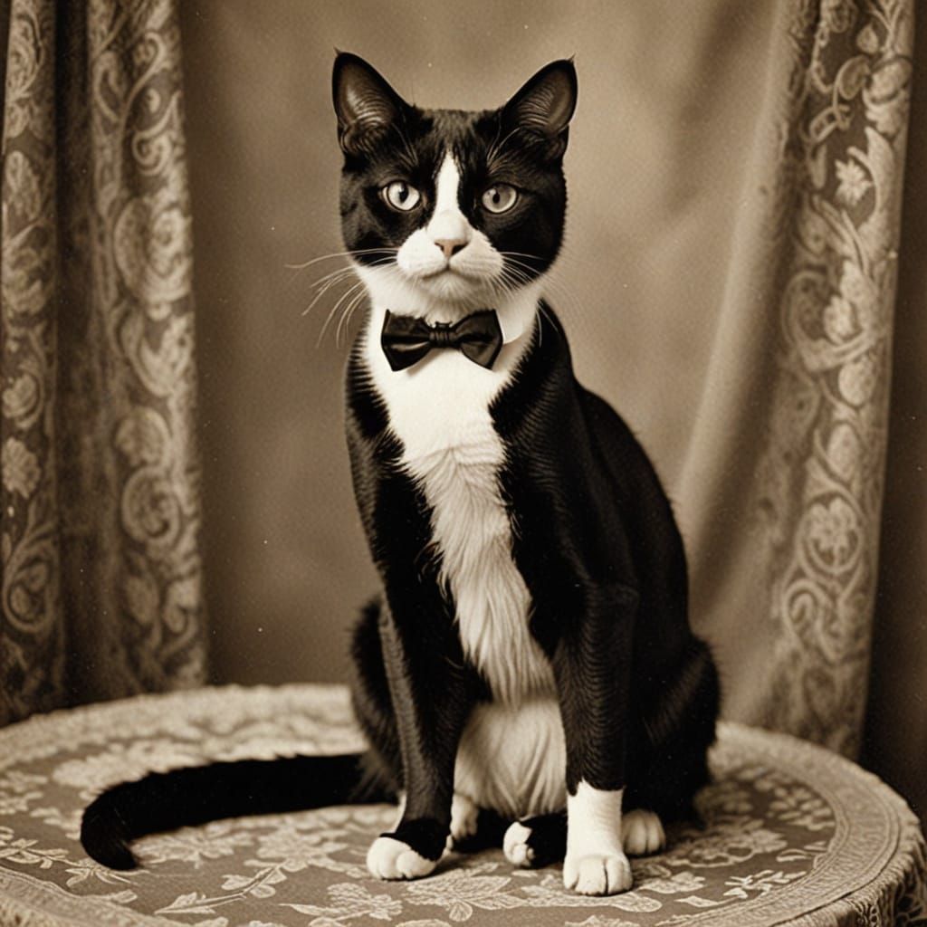 Vintage Tuxedo Cat Portrait