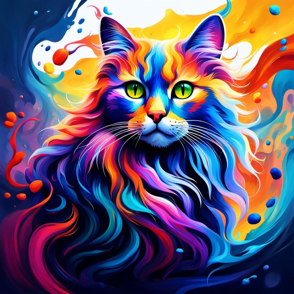 Abstract Cat with Wavy Hair, Detailed Matte Painting