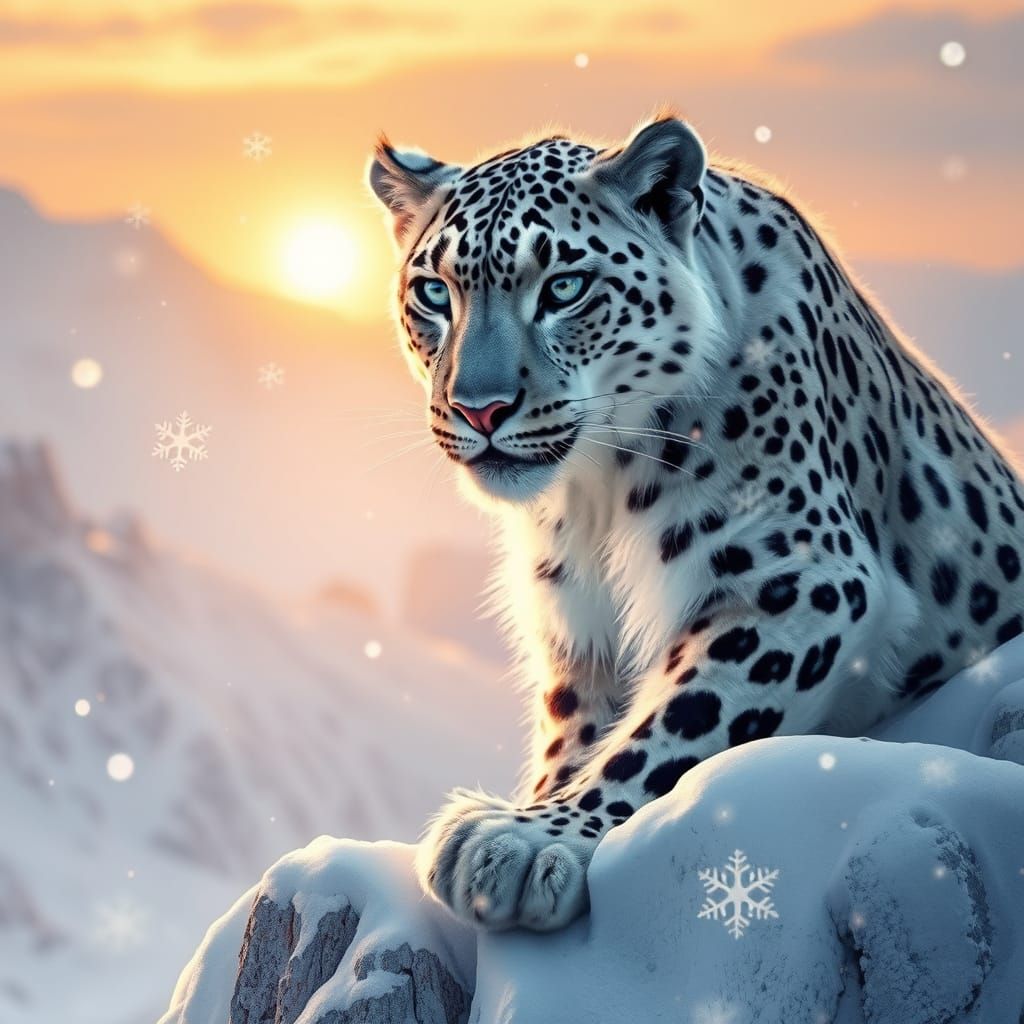 Majestic Snow Leopard in Golden Dawn Light