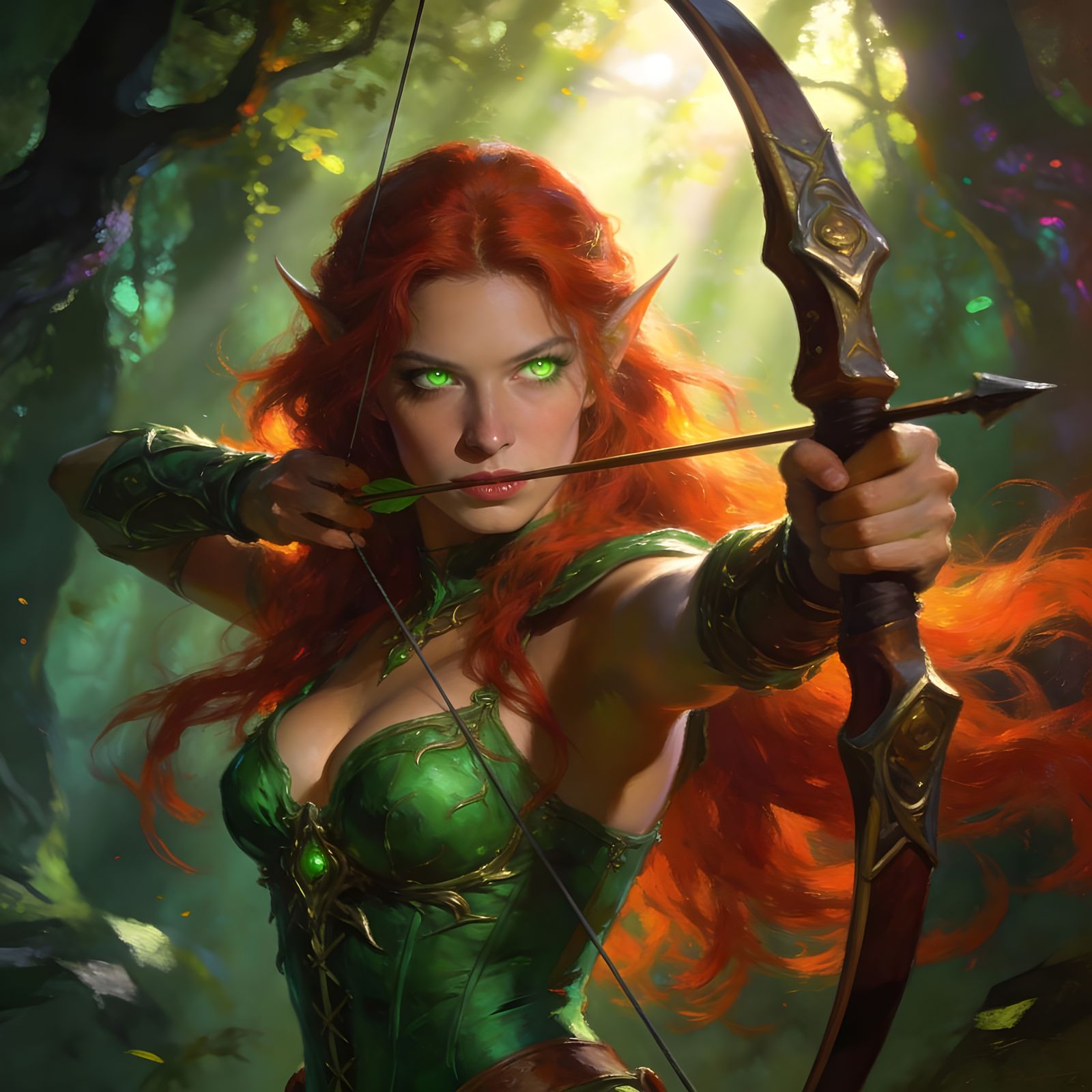 Gorgeous Elven Archer in Radiant Forest