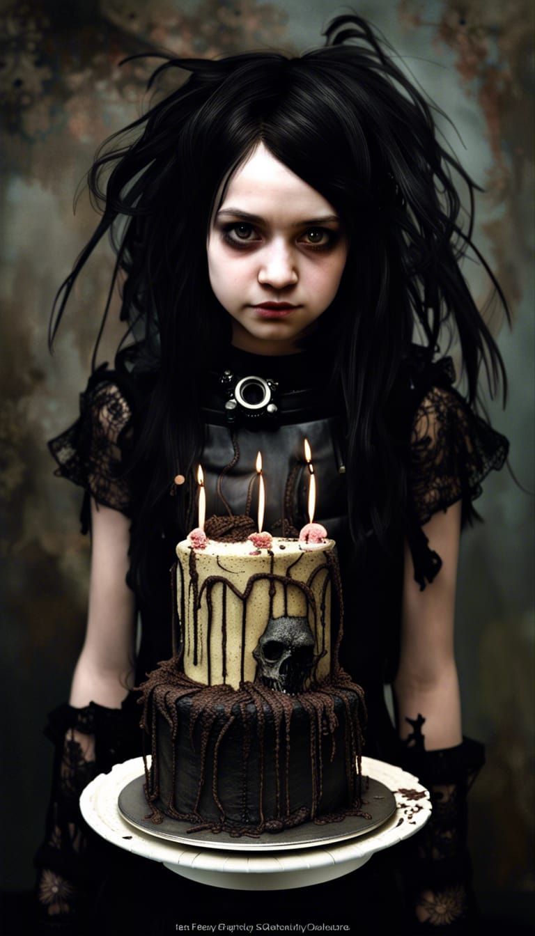 Gothic Steampunk Birthday Cake with Leather-Clad Teens