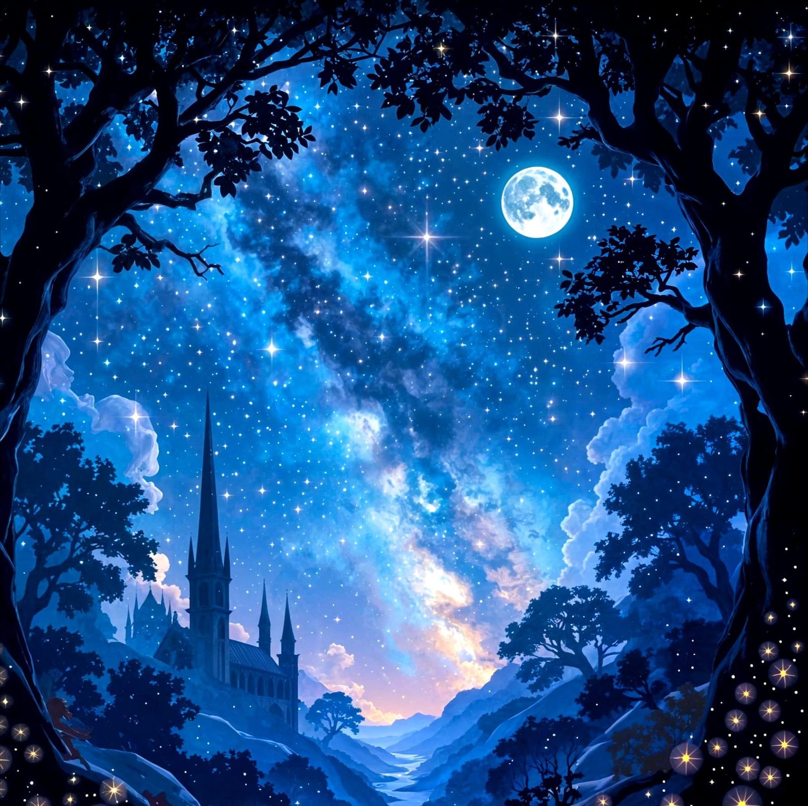 Enchanted Forest Starlit Sky Dreamscape