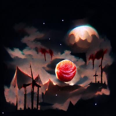 Eerie Blood Moon in Dark Sky