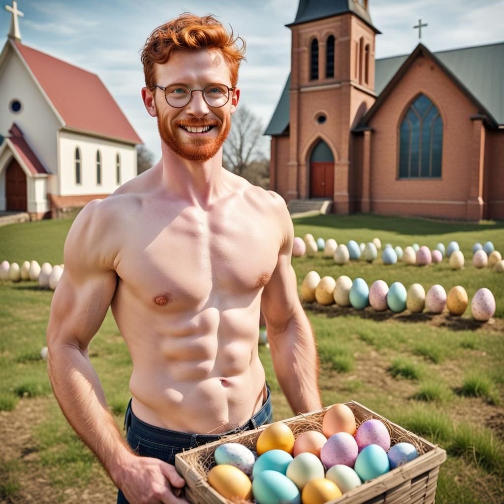 Retro Photo: Redhead Farmer with Easter Eggs