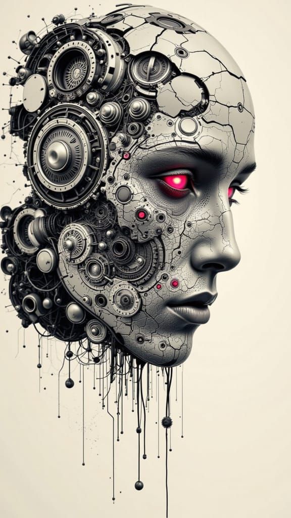 Surrealist Man's Head Photocollage in Atomic Style