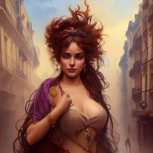 Esmeralda Dances in Paris: Art Nouveau Portrait