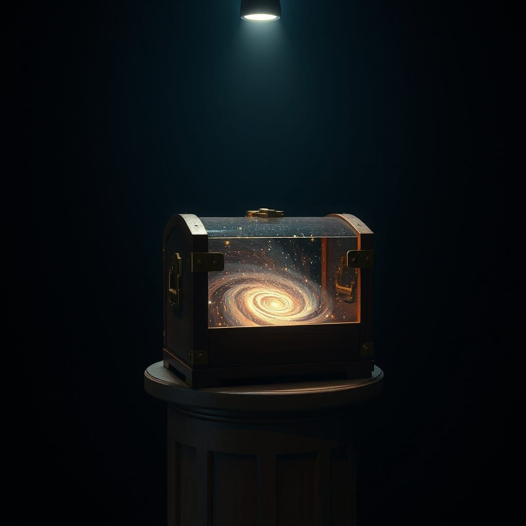 Celestial Wooden Chest in Ethereal Glow
