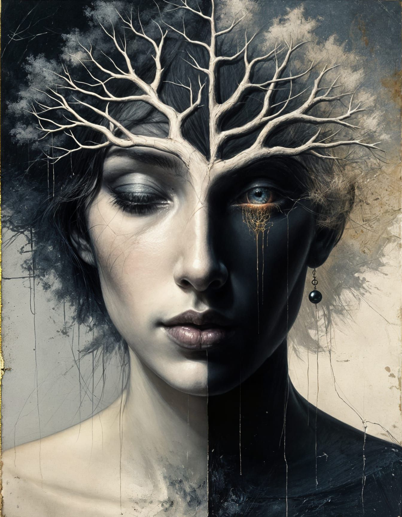 Surrealist Oil Painting of a Female Figure in Chiaroscuro