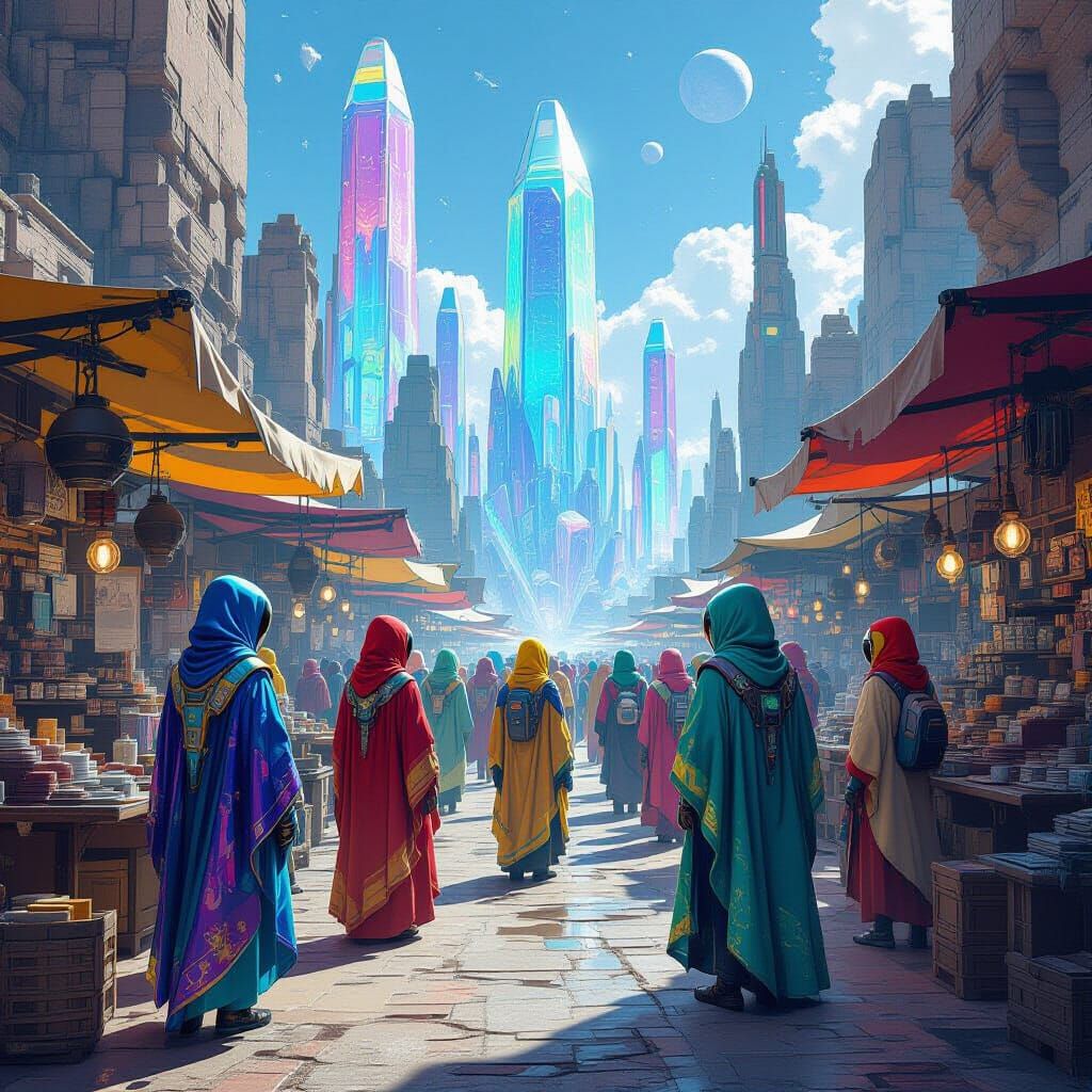 Bustling Alien Market on Distant Planet