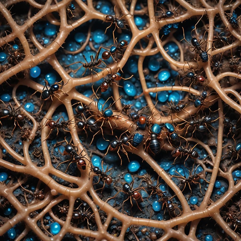 Bustling Ant Colony in Underground Network: Matte Painting