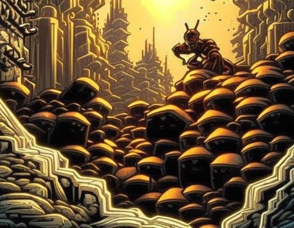 Bees Making Honey, Comic Book Style Illustration