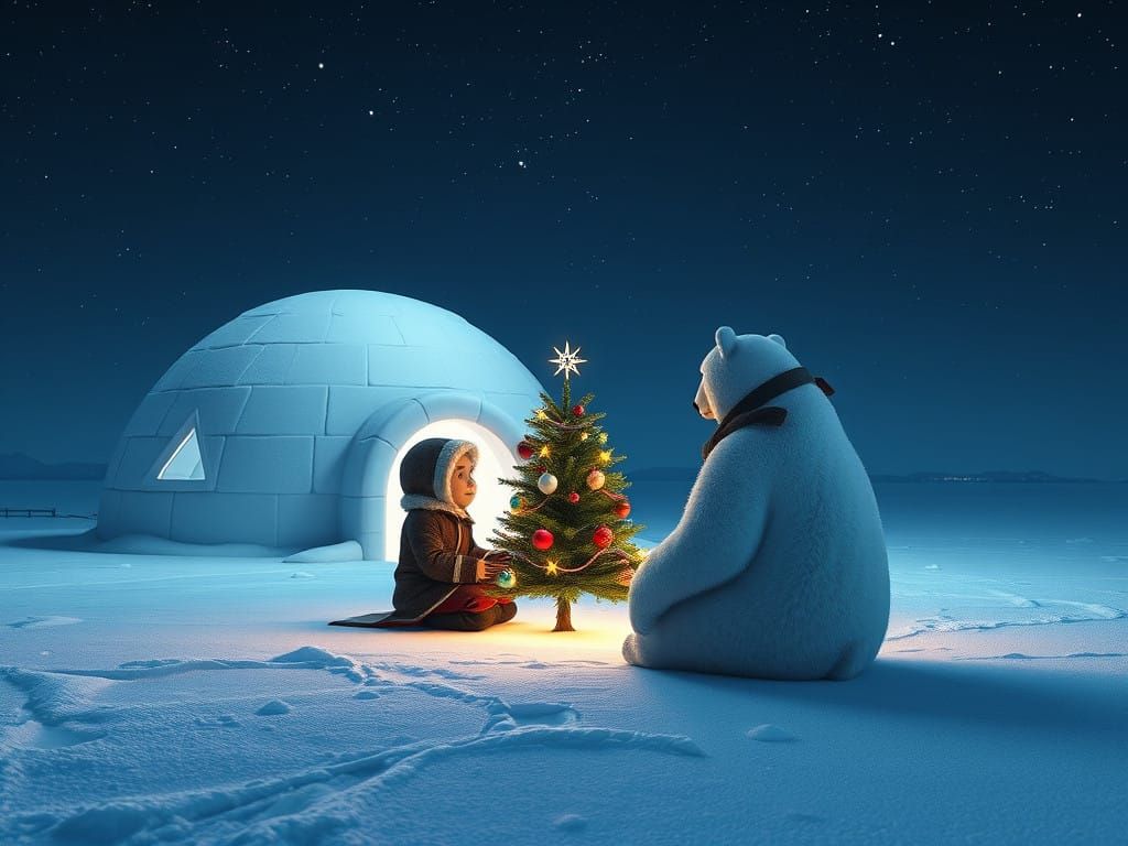 A Peaceful Polar Christmas Scene in Whimsical Winter Wonderl...
