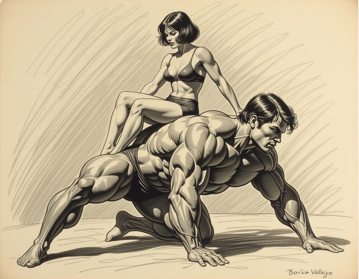 rough charcoal sketch by Boris Vallejo II