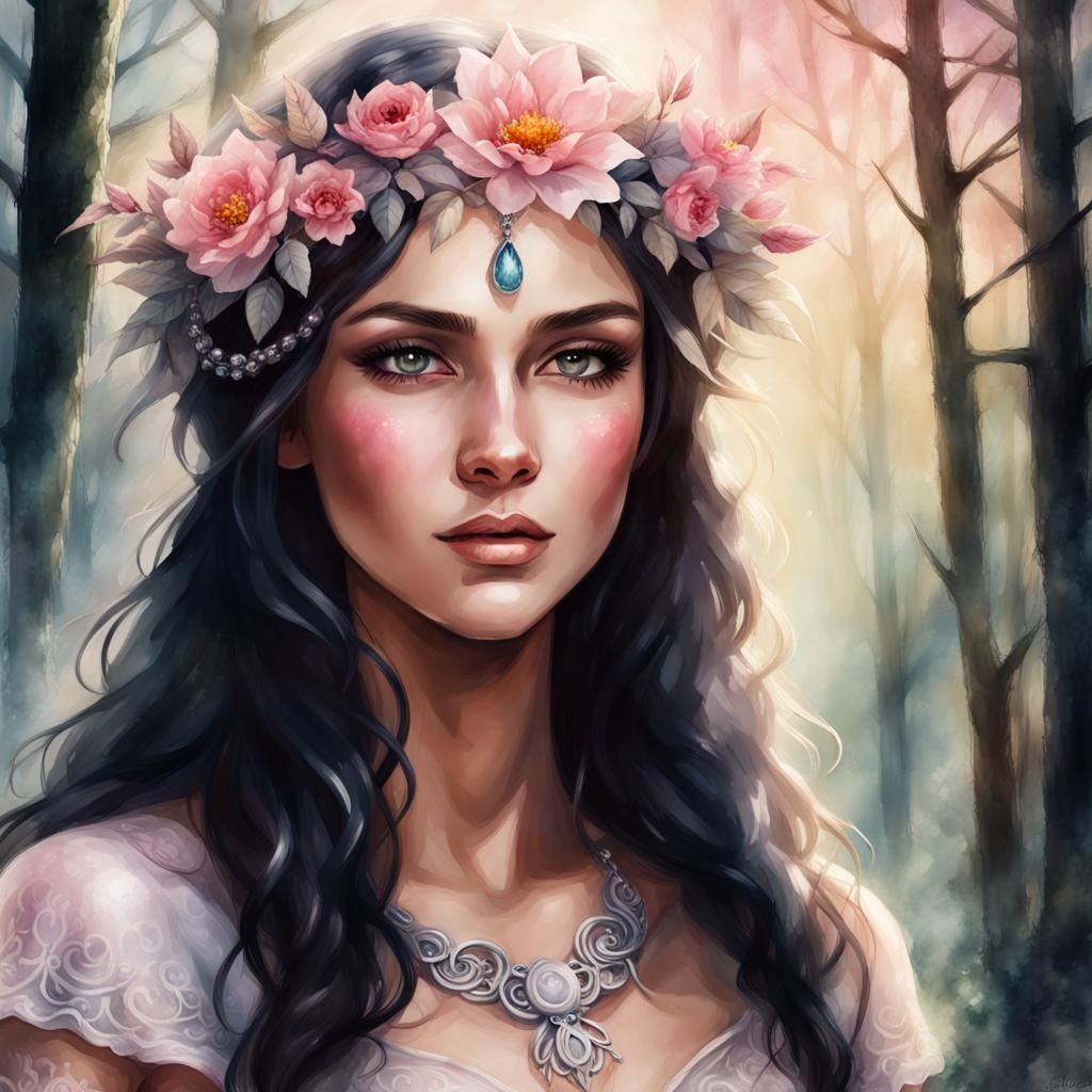 Hispanic Elf Woman Portrait in Watercolor Style