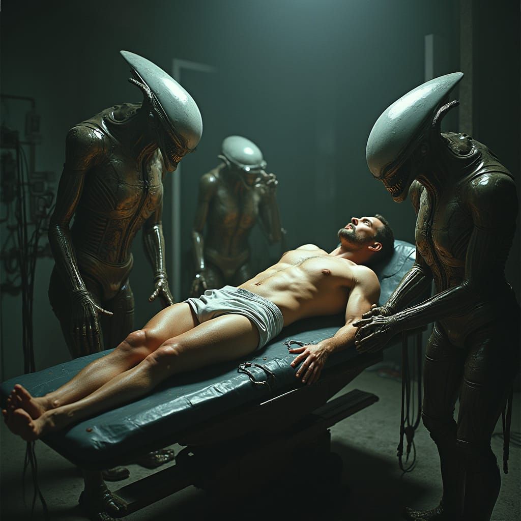 Man Examined by Aliens in Biomechanical Setting