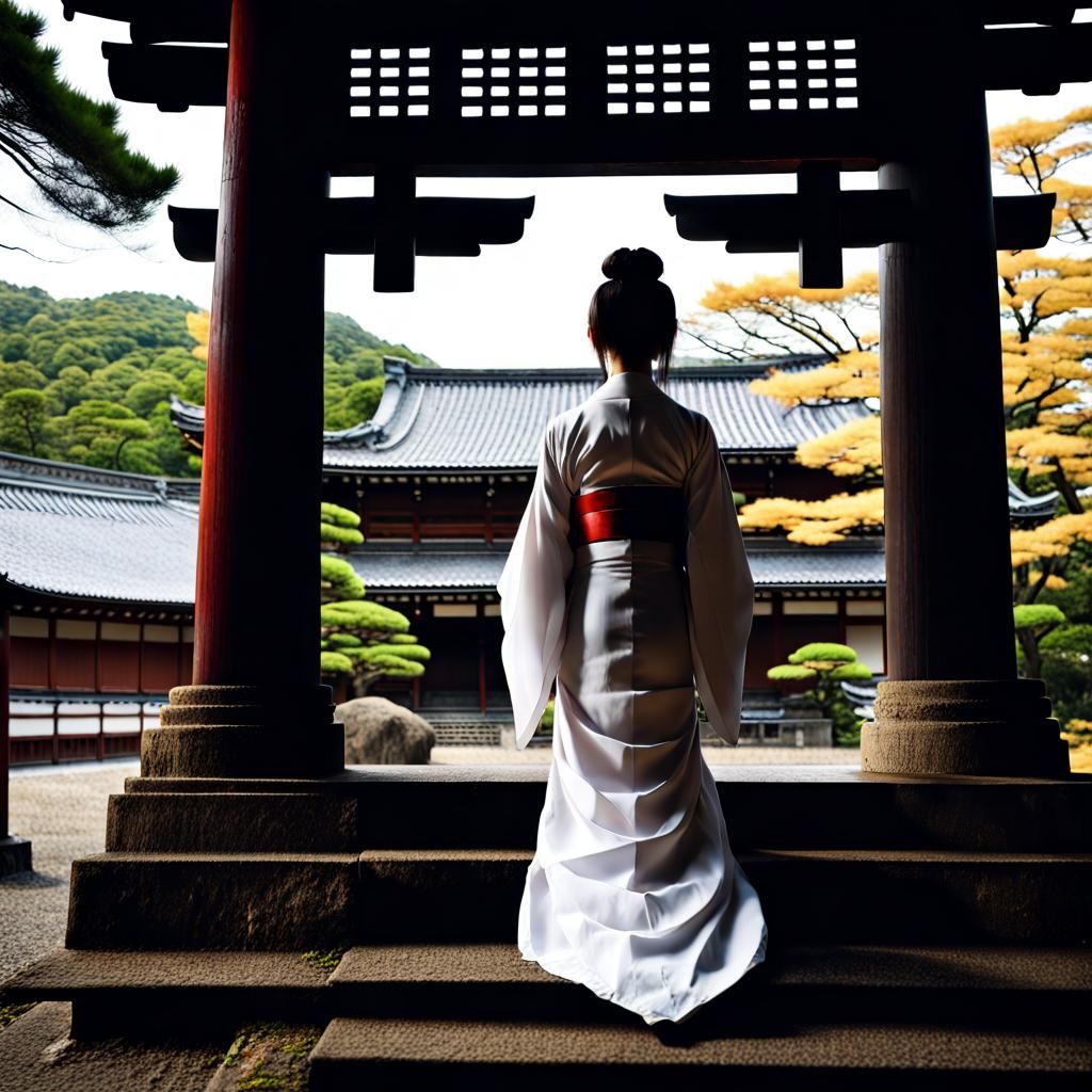 Ethereal Beauty in Ruined Shinto Temple