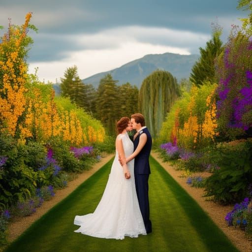 Romantic Kiss in Butterfly Garden: 3D Illustration