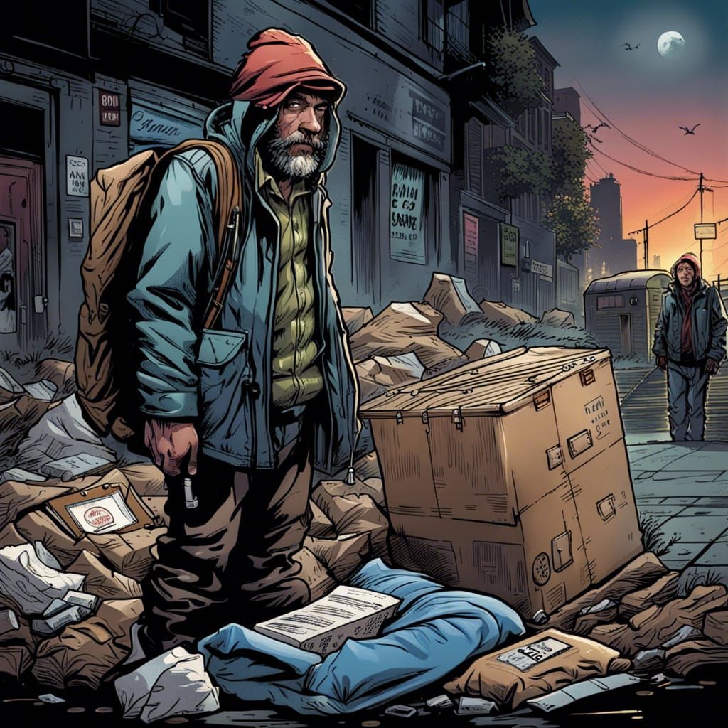 Homeless Packman in Comic Book Art Style