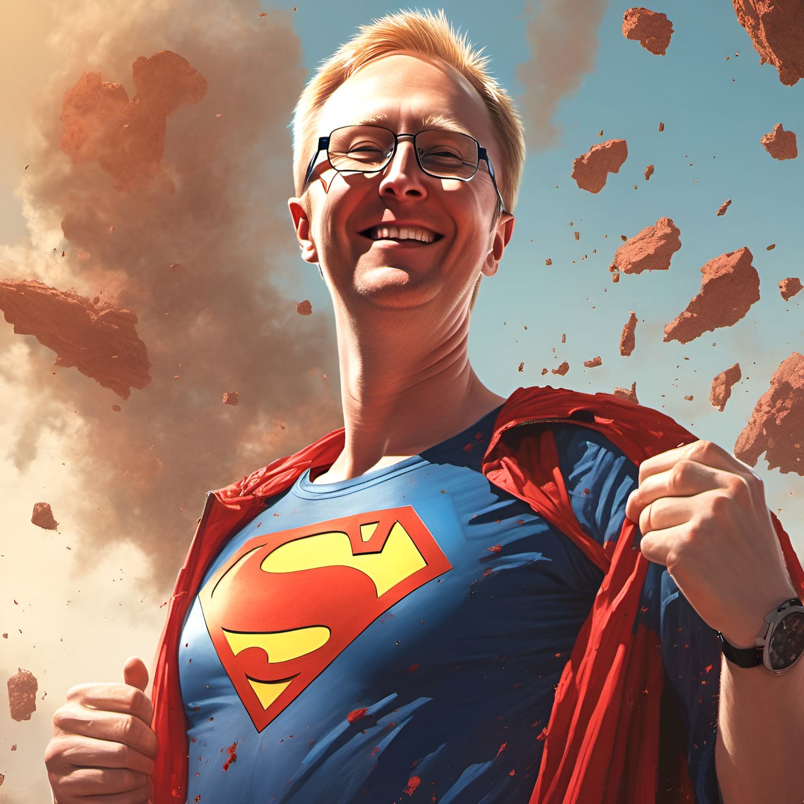 Muscular Hero in Superman Costume, Digital Illustration