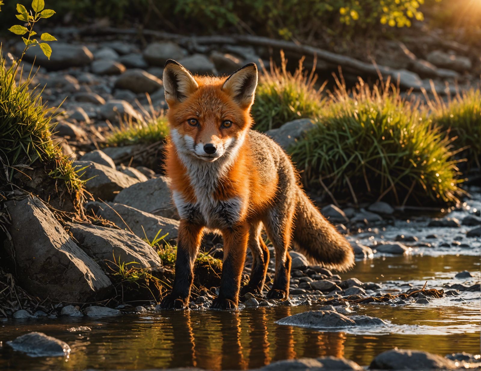 Fox Cub at Sunset: Hyper-Realistic Stock Photography