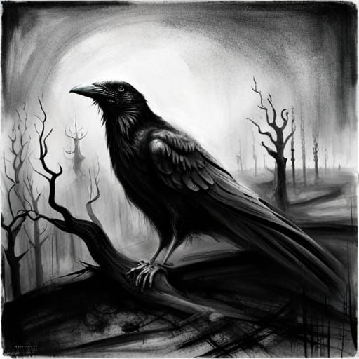 Nightmarish Raven Serpent Monster in Dark Surrealism