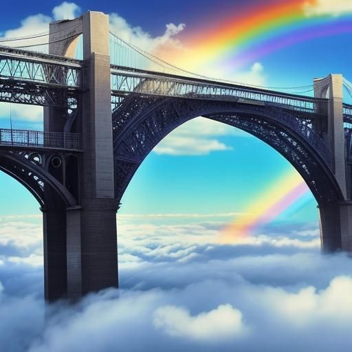 Rainbow Bridge Ascends into a Cloudy Dreamscape